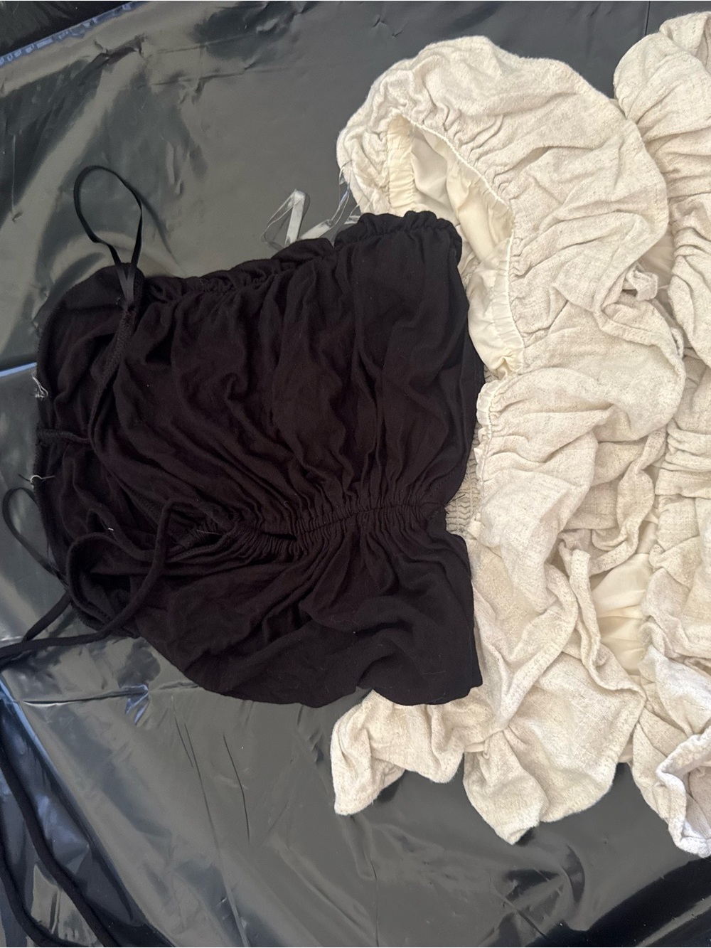 Black Ruched Spaghetti Strap Tank Top